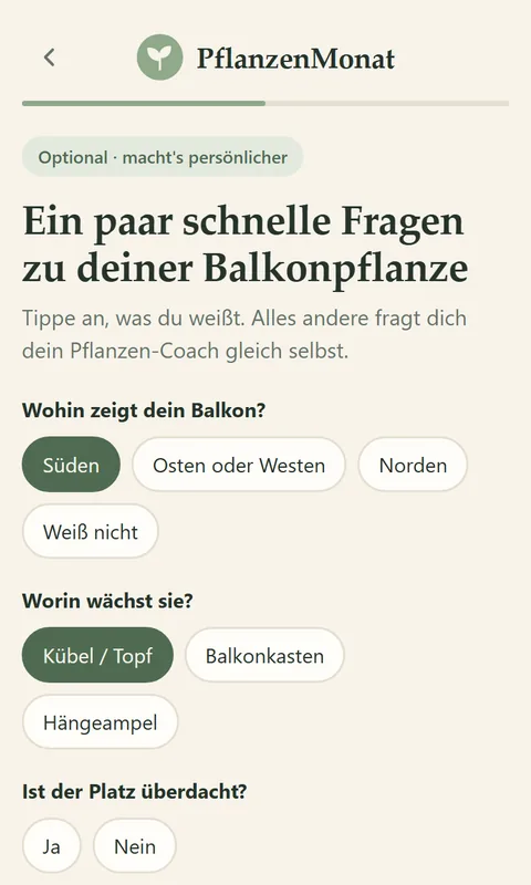 PflanzenMonat-App: schnelle Fragen zum Antippen